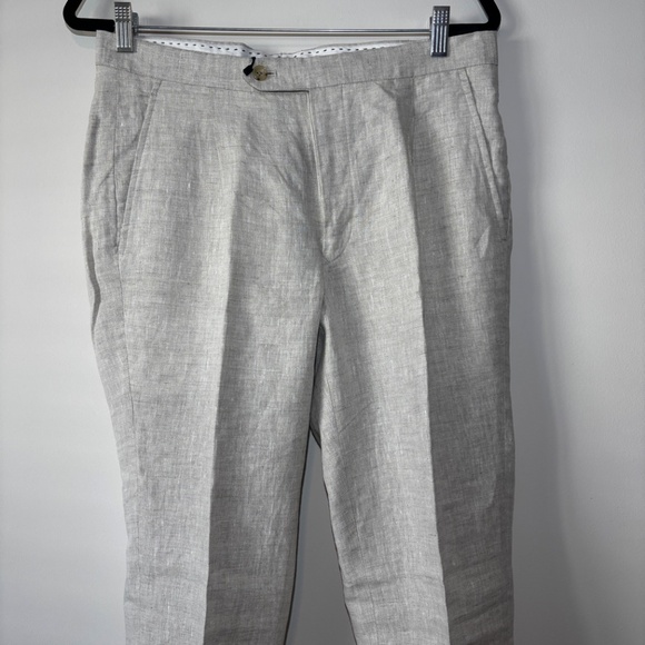 Slim Fit Tropical Beige Pure Linen Suit 40R Jacket 32/32 Pants | StudioSuits - Picture 13 of 16